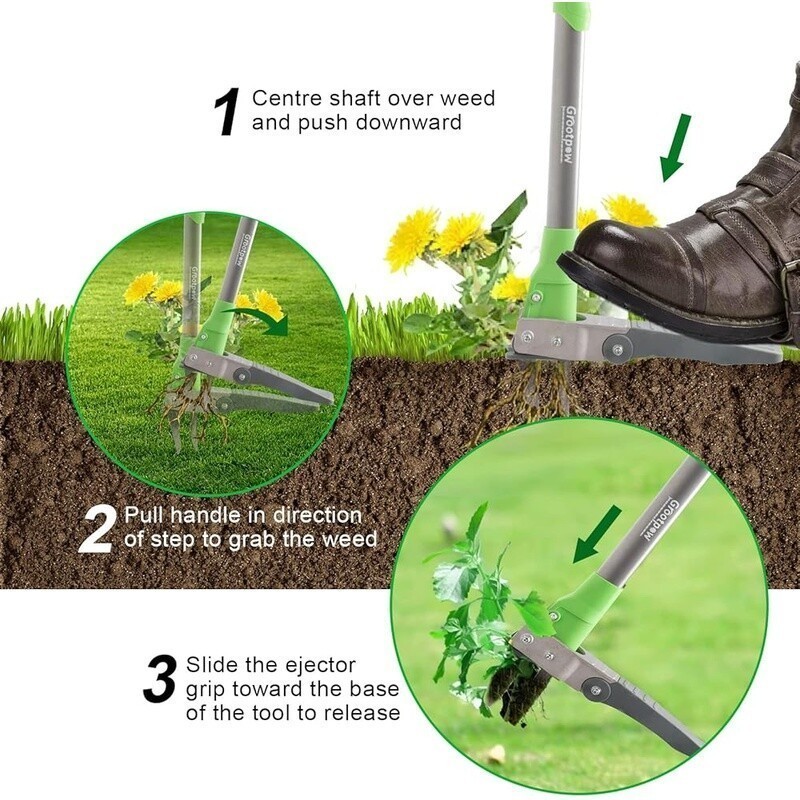 Heavy Duty Weed Puller Stand Up Dandelion Tool 40in Handle 3 Claws Garden Tool