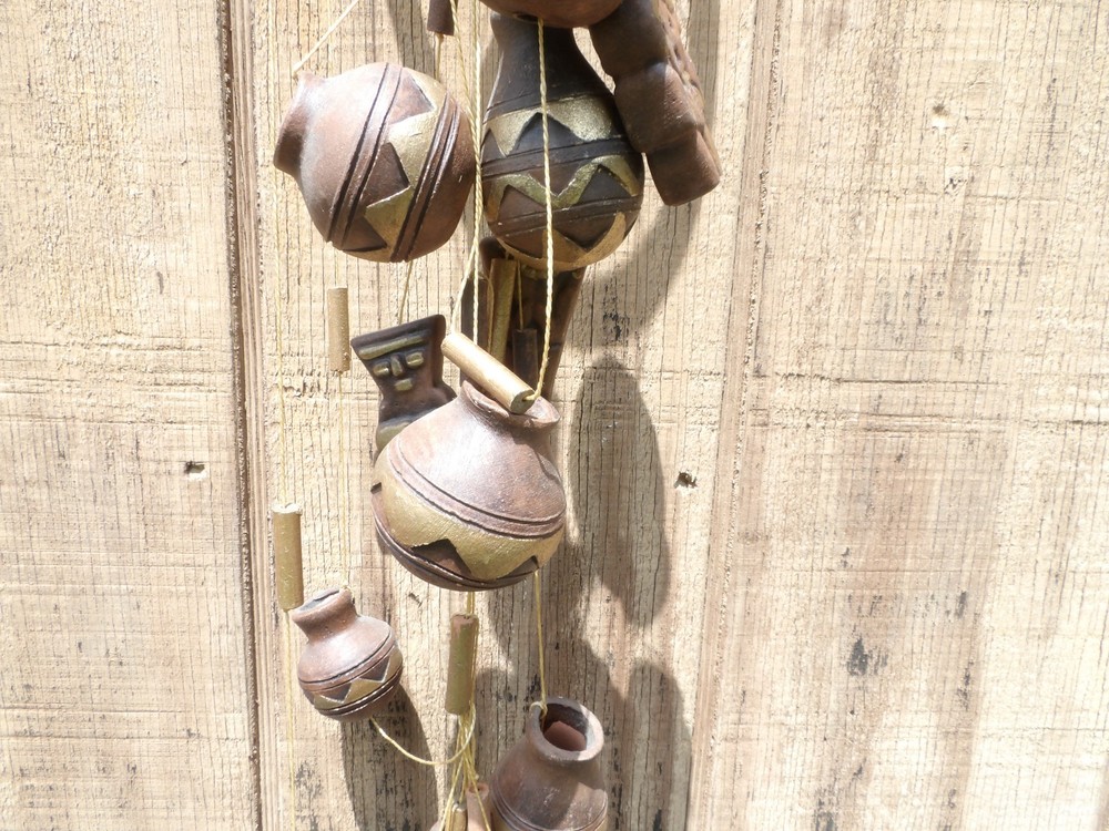 Rustic Ceramic Wind Chime Clay Pot Design Handmade Southwestern Boho Decor 40"