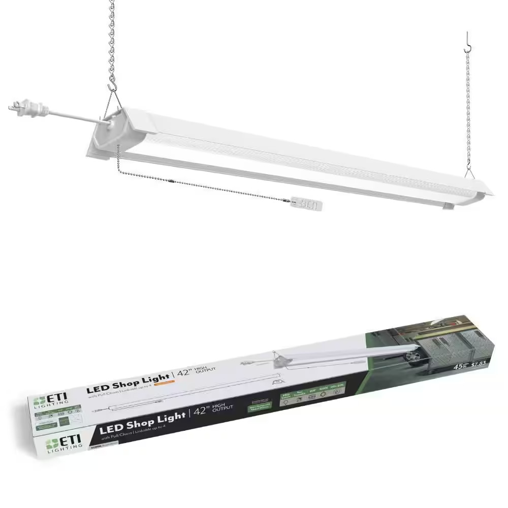 3.5 Ft. 65-Watt White Workshop LED Linkable Shop Light with Pull Chain 6200 Lume
