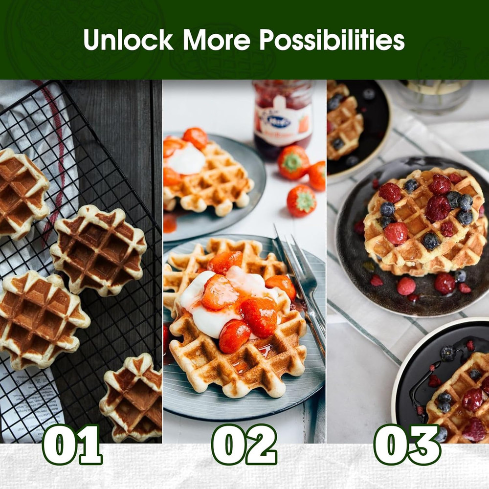 Mini Waffle Maker Kids Make Bite-Sized 8 2" Tiny Waffles Great Breakfast Snacks