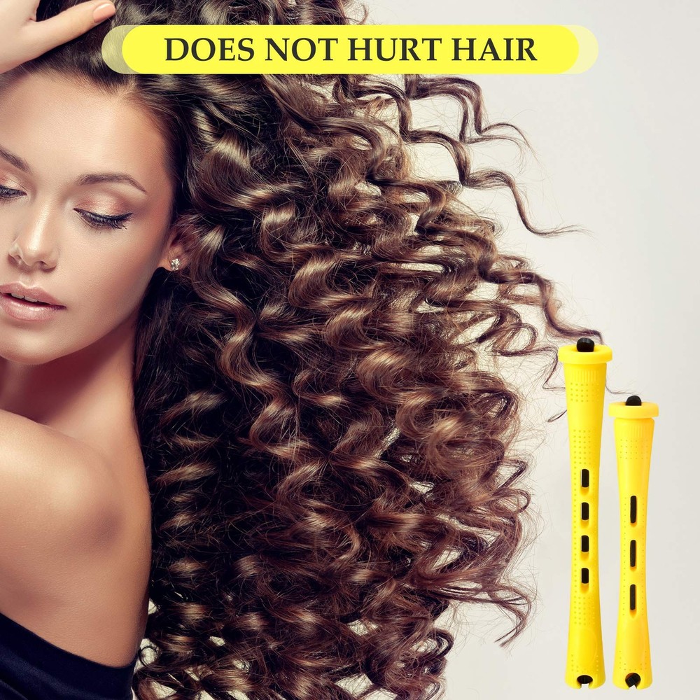 Cold Wave Perm Rods - 48 Plastic Hair Rollers in 2 Sizes, Yellow