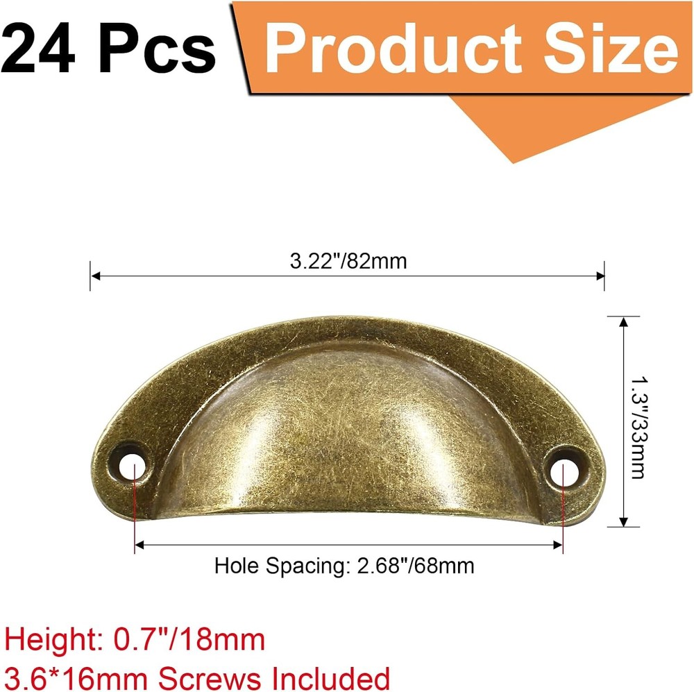 24pcs Antique Cup Drawer Pulls, Brass Bronze Bin 24pcs-Small,