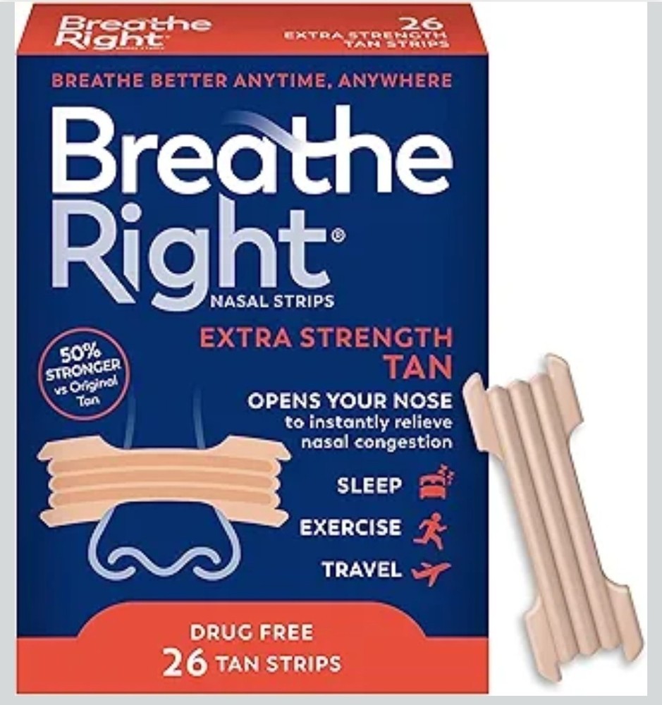 2 Pack Breathe Right Nasal Strips Extra Strength Tan 26pc Stop Snoring Sleep
