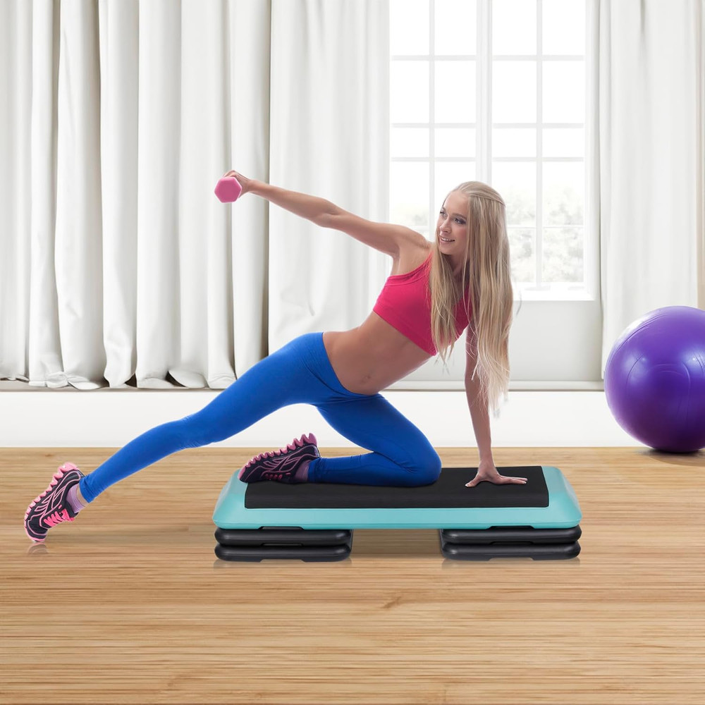 Adjustable Workout Aerobic Stepper, Exercise Step Platform Trainer with 4 Risers