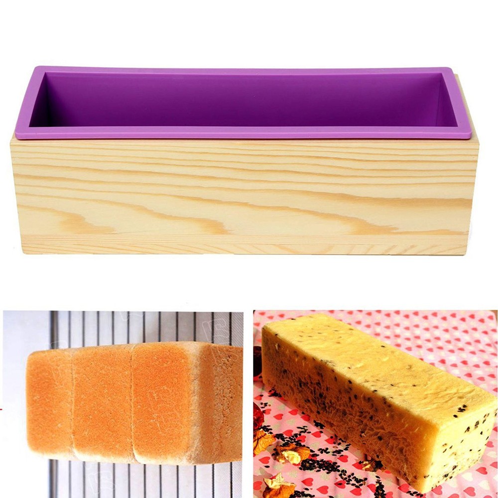 Flexible Rectangular Soap Silicone Mold with Wood Box DIY Tool for Soap Cake ...