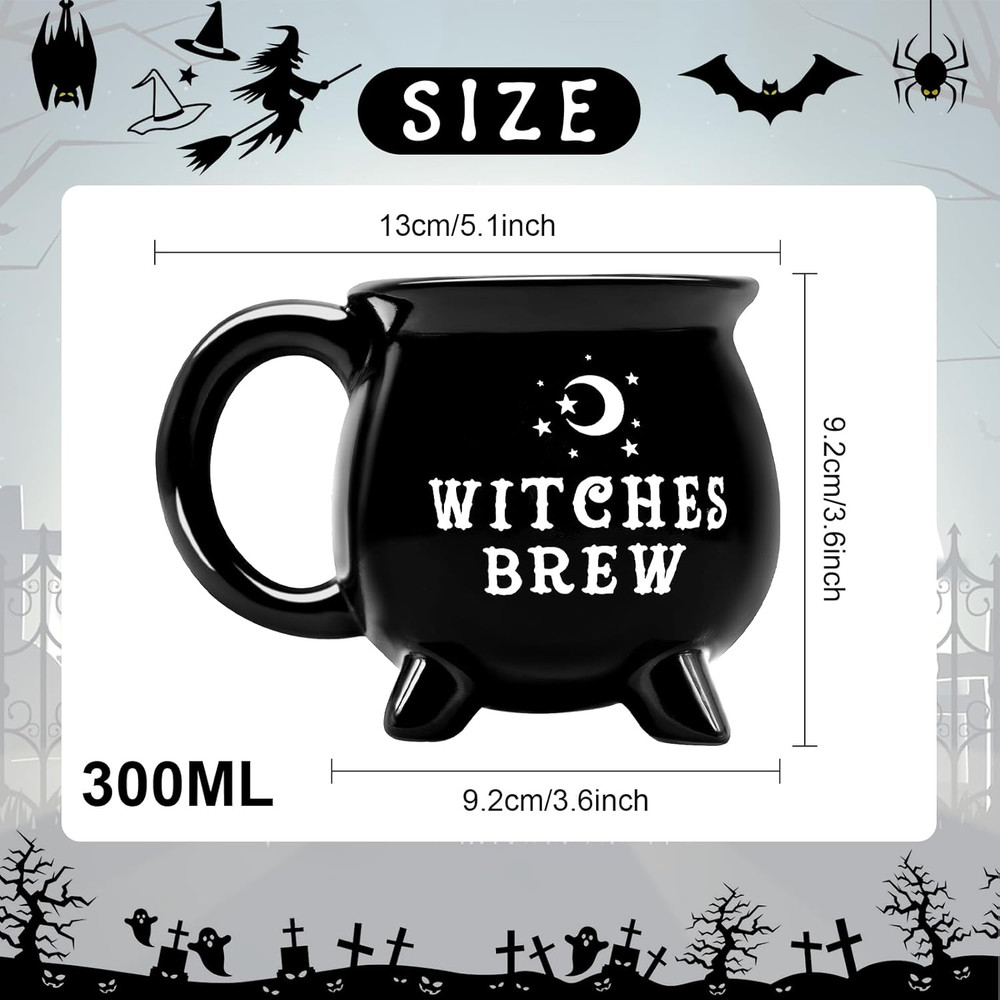12 Oz Halloween Cauldron Mug Decorations, Black Witches Brew Pattern Mug Ceramic