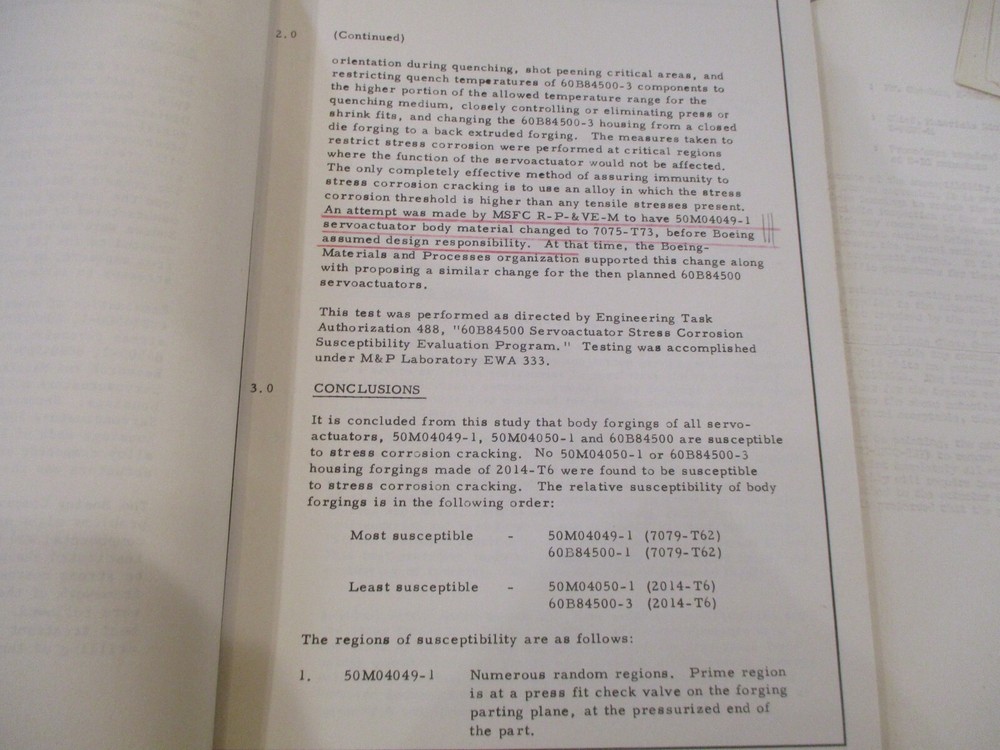 1960s NASA MSFC/BOEING APOLLO/SATURN V ACTUATOR TESTING REPORTS INTERNAL NOTES++