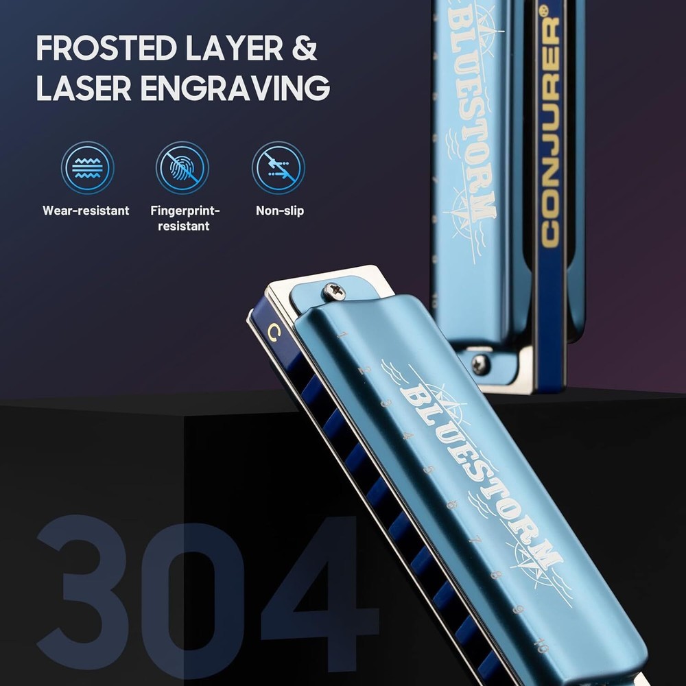 CONJURER Blues Harmonica for Beginner 10 Hole Diatonic Harmonica Phosphor Bronze