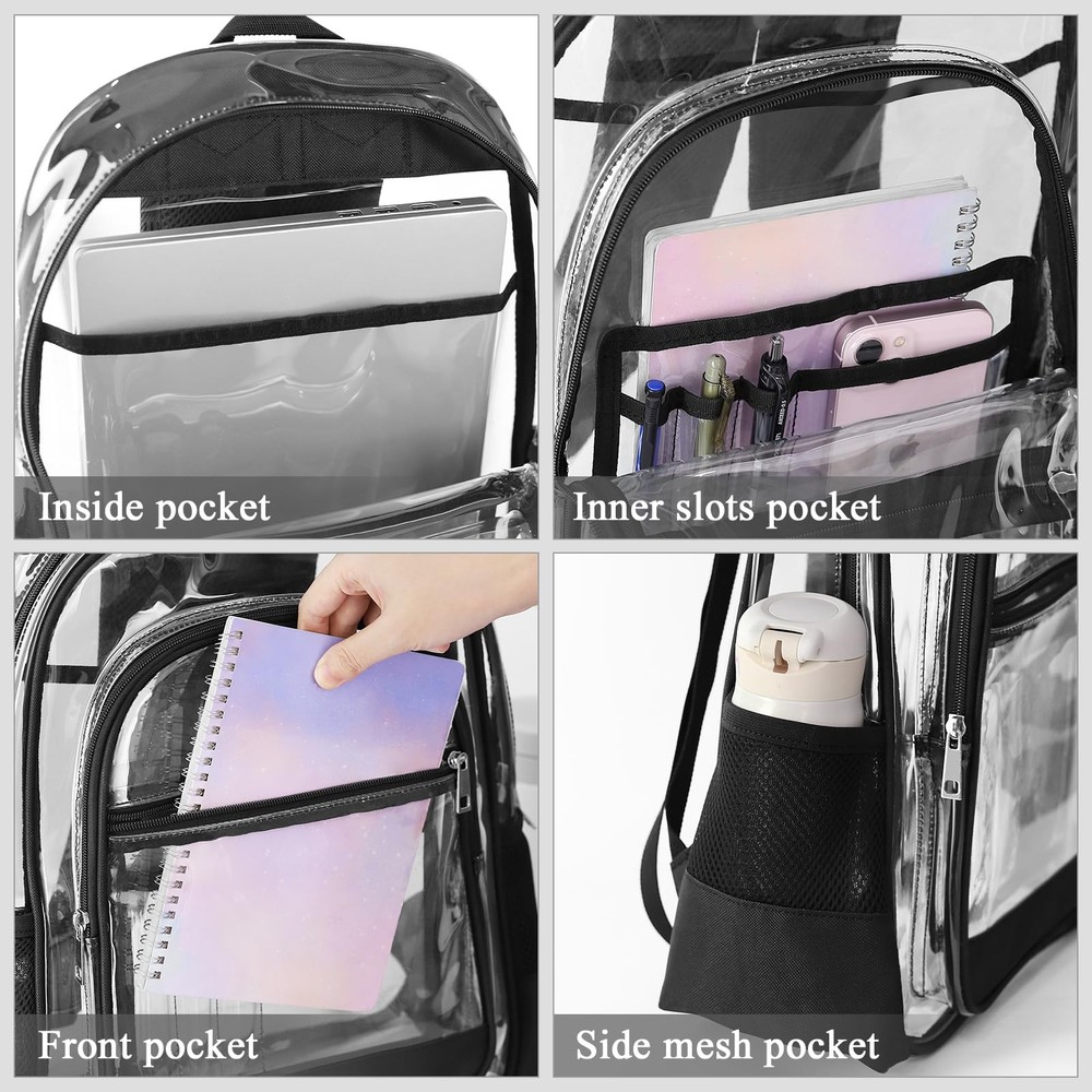 KIMNERPU Clear Backpack, Heavy Duty PVC Transparent Backpack Medium, Black