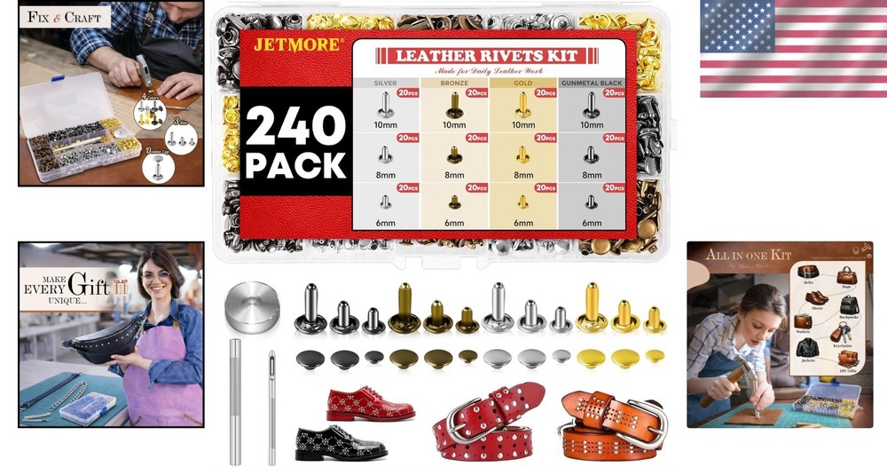 Durable 240 Sets Leather Rivets with Tools - Perfect for Crafting & Repairs