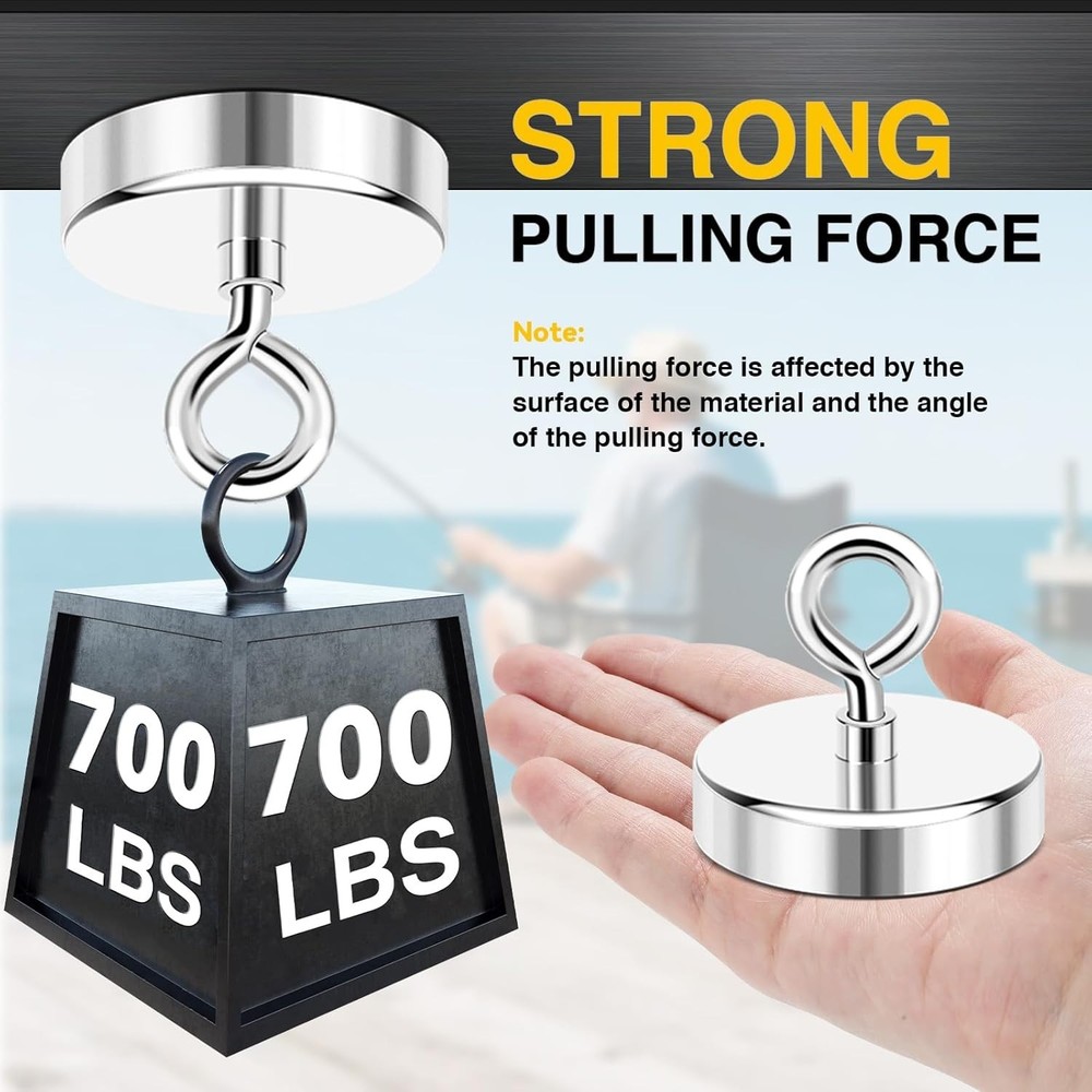 700LB Neodymium Magnet with Countersunk Eyebolt - Rust Resistant Design