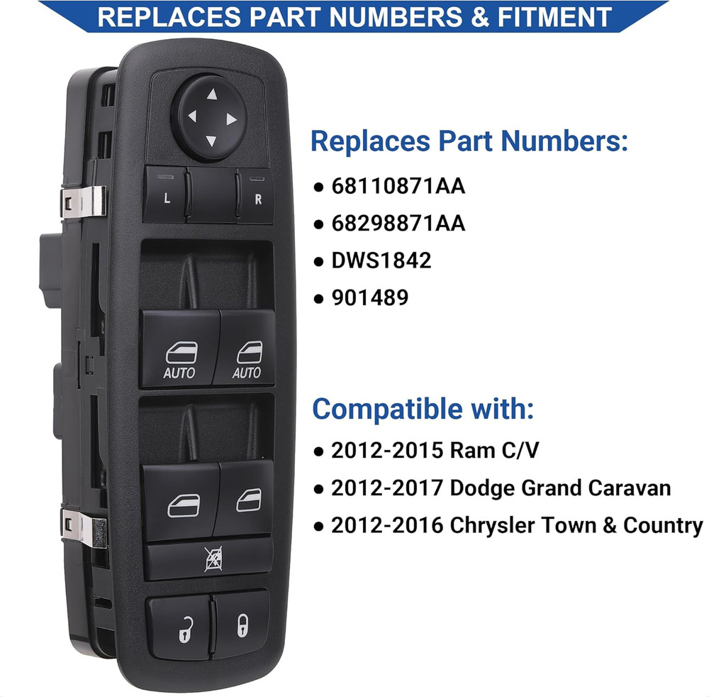 Power Window Switch Button Front Left Driver Side Compatible with Dodge Grand Ca