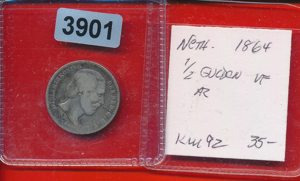 NETHERLANDS  - 1/2 GULDEN - SILVER 1864 - #3901