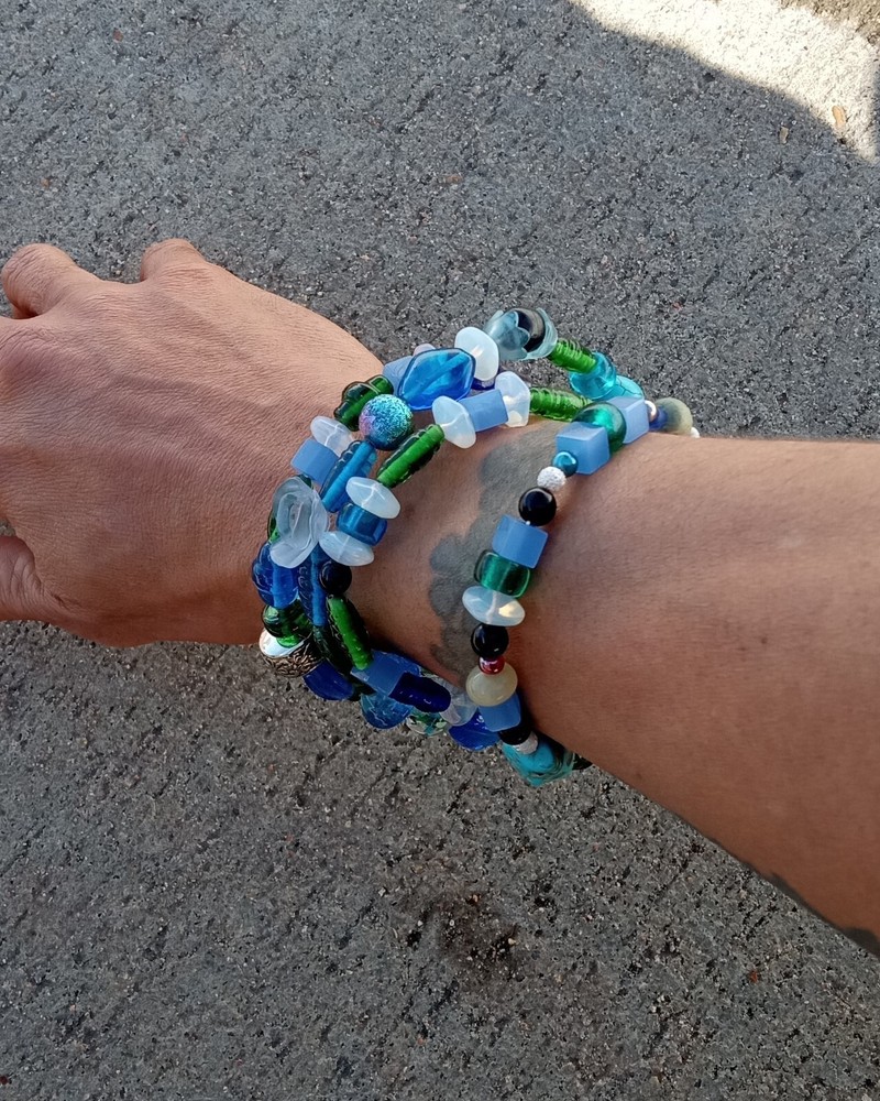Blue & Green Glass Beaded Bracelets