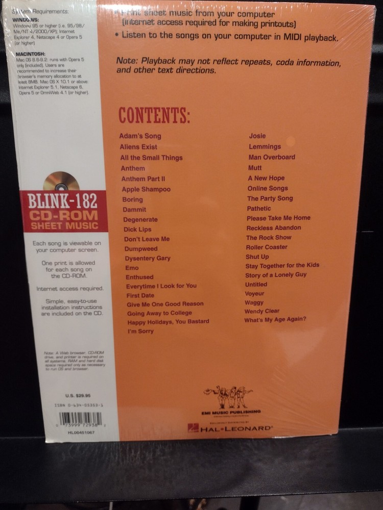 Blink 182 Sheet Music CD ROM Note For Note Transcriptions Sealed!