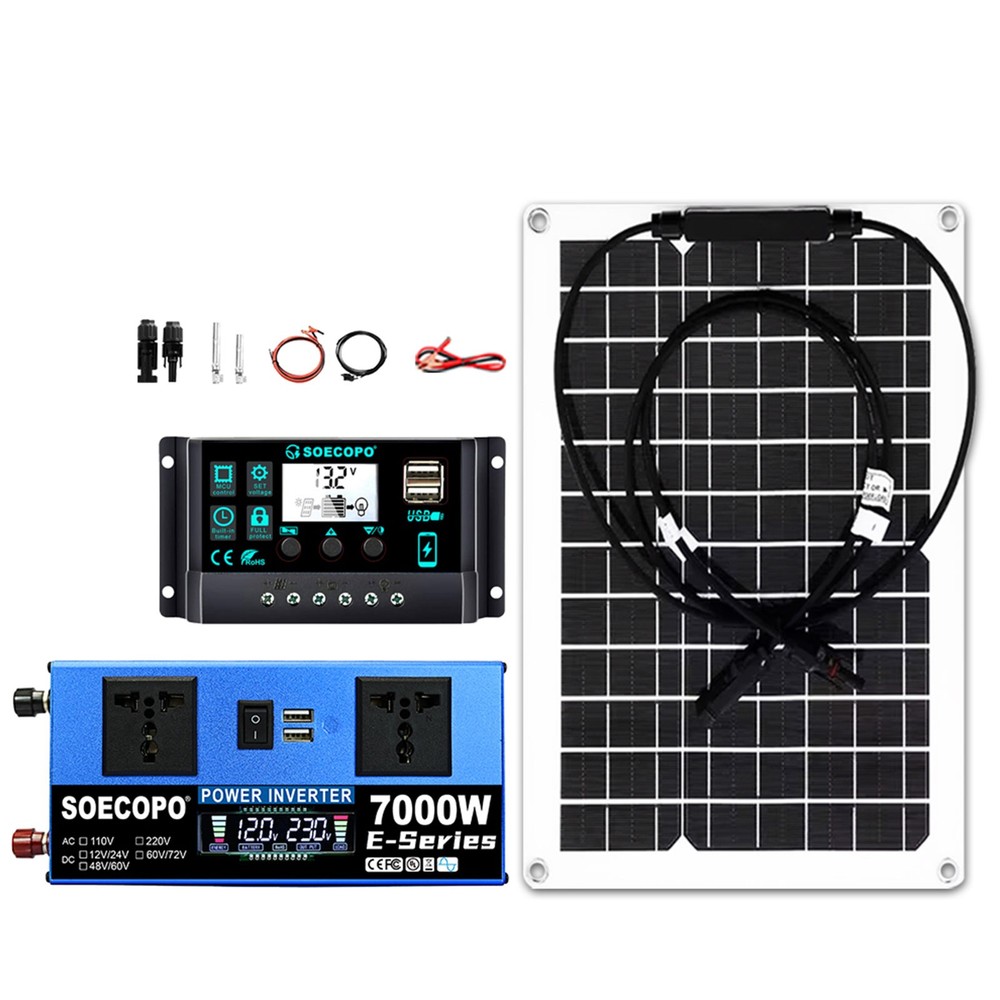 7000W Peak Solar System Kit Flexible Panel 100A Controller 12V 24V To 110V/220V