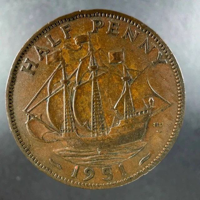 1951 Great Britain Half Penny George VI Bold Design