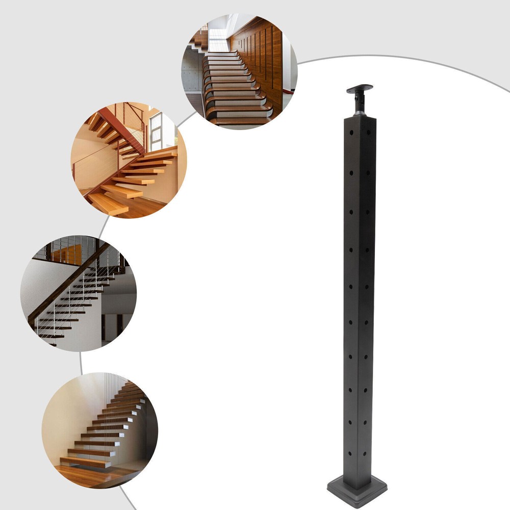 Cable Pre-Drilled Railing Post Corner Post 36x2x2'' Black Corner Post Stainless