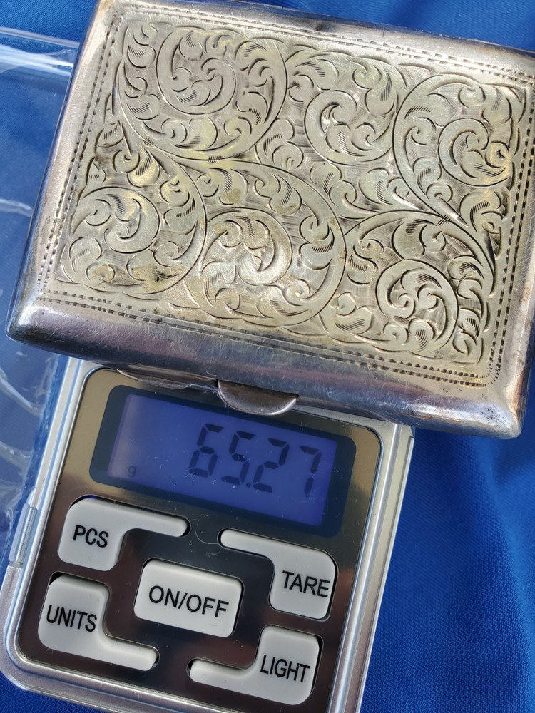 Rare Solid SILVER Hand Engraved Compartment Cigarette Vesta Case Monogram c1860
