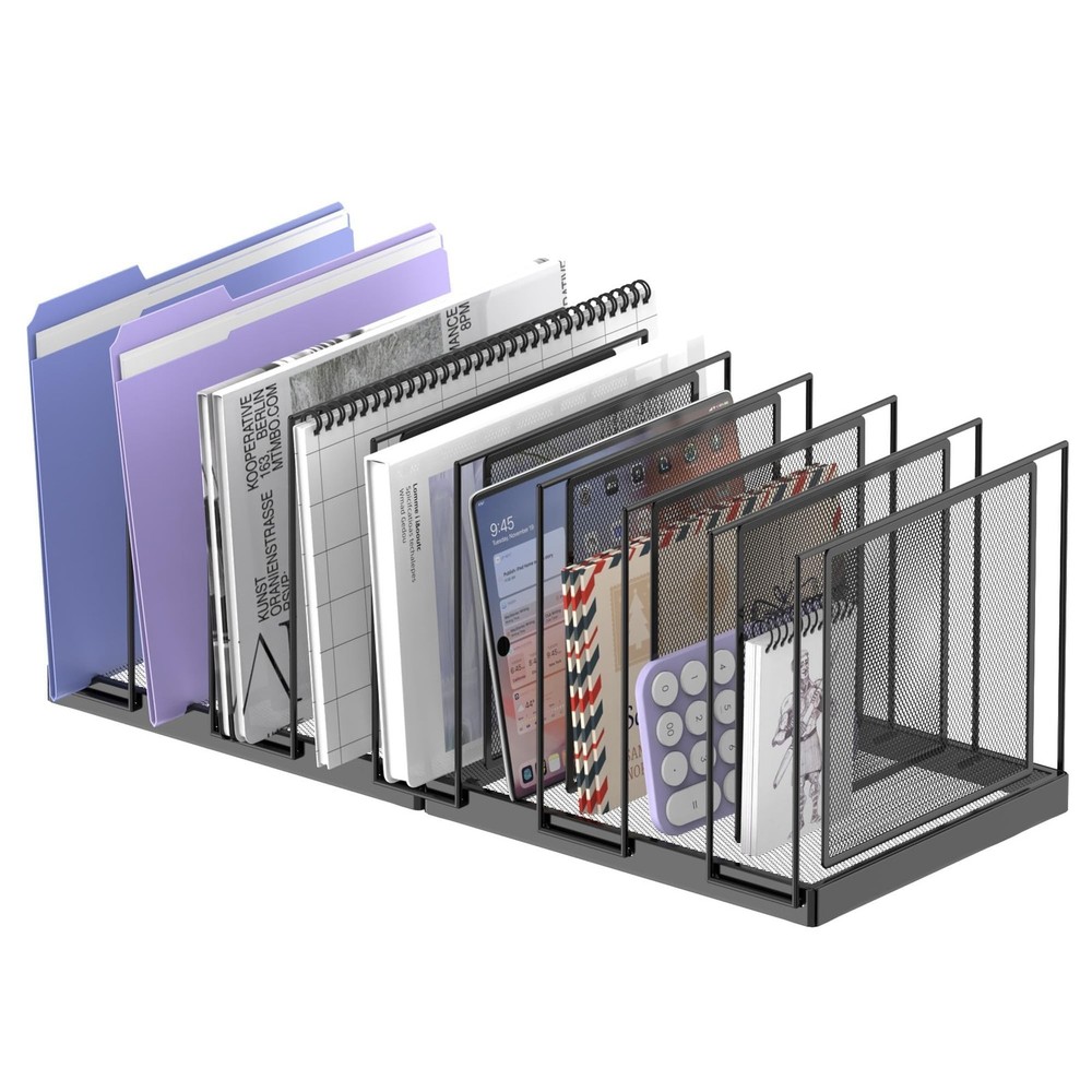 9-Section Desk File Organizer, Vertical File Holder, Mesh Desktop File Folder...