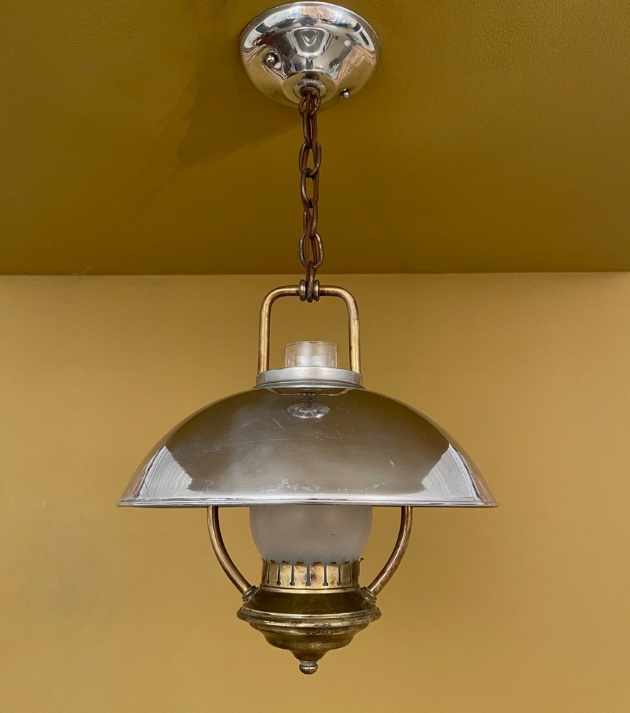 Vintage Lighting 1940s aluminum and brass kitchen light