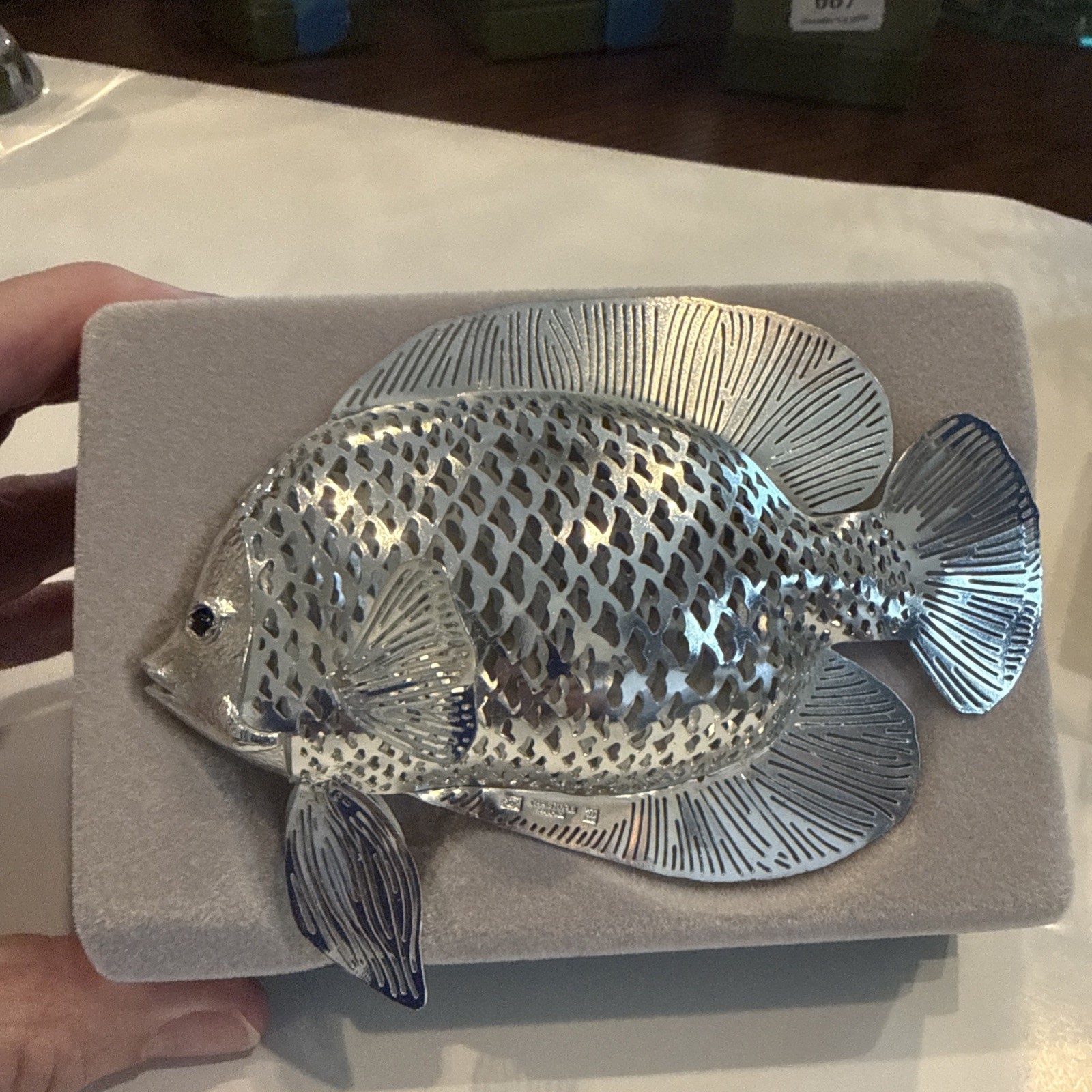 Christofle Collection Lumiere Jardin Onyx Fish Silver