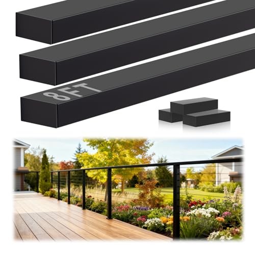 8FT Stainless Steel 304 Handrail Black 3Pack, Rectangular Handrail-8FT-3 Pack