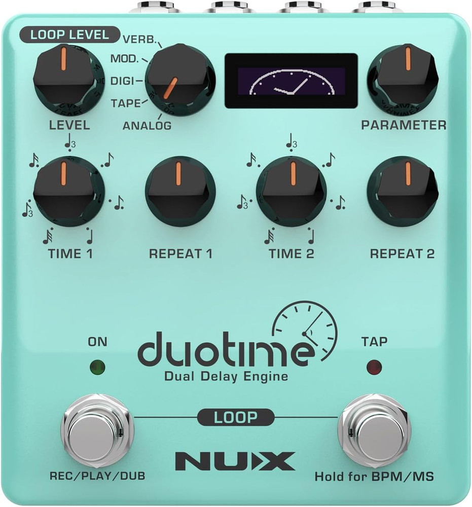 Duotime Stereo Delay Pedal with 5 Delay Types, 40 Second Looper, Black
