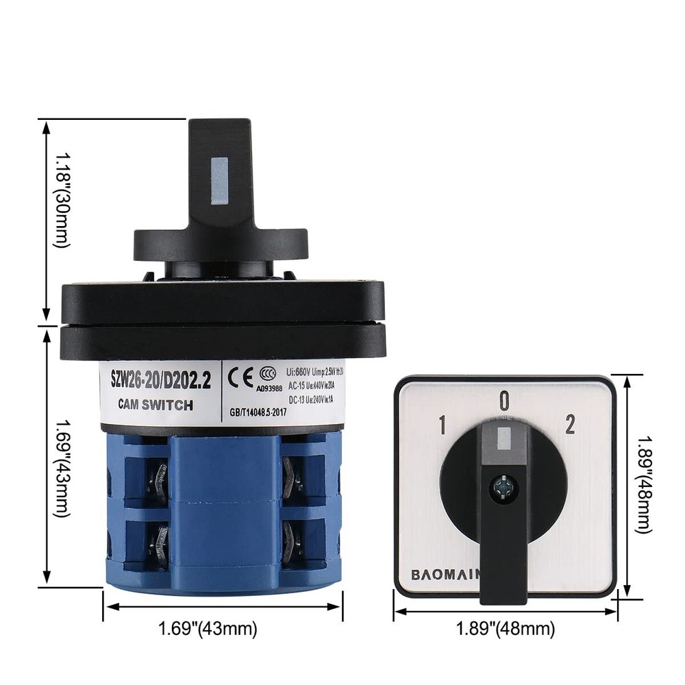 Changeover Switch 3 Position 8-16 Terminals 20-63A Universal Rotary Cam Selector