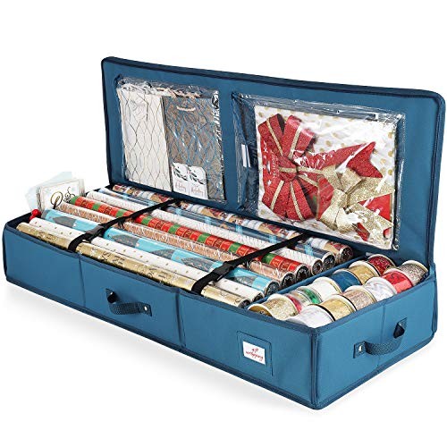 Wrapping Paper Storage Container - Christmas Storage Bag with Medium Blue