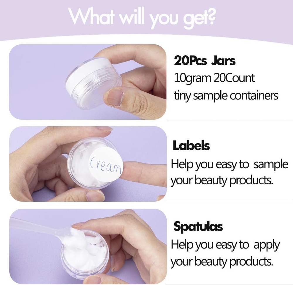 10 Gram 20 Count Sample Containers, Small Plastic Containers with Lids, Empty Sa