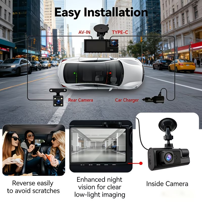 1080P Dual Dash Cam Front & Inside Car Camera IR Night Vision Loop Recording DVR