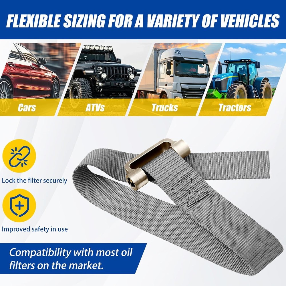 Durable Heavy Duty Oil Filter Strap Wrench - Adjustable Filter Removal Tool