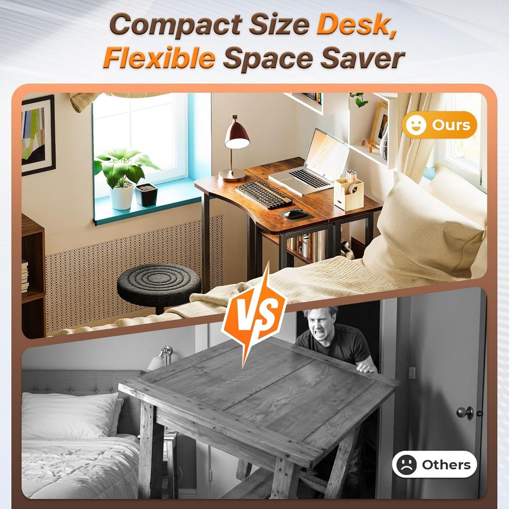 Folding Desk W/ Storage Shelf 23.6 Inch Foldable Computer Table Small Spaces