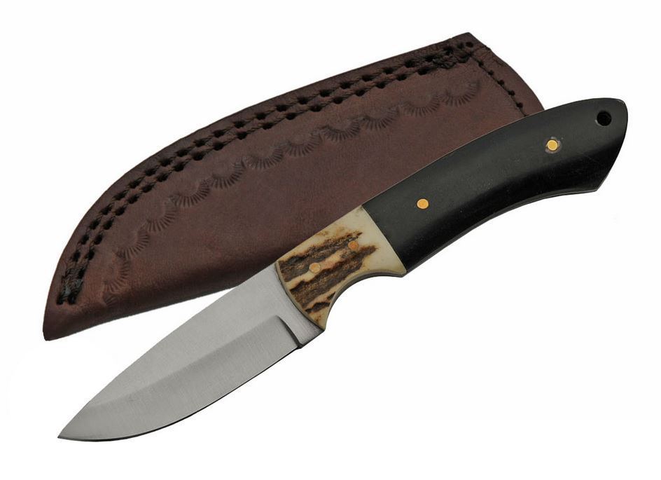 Hunting Knife | Rite Edge 3" Blade Black Horn/Stag Handle + Leather Sheath