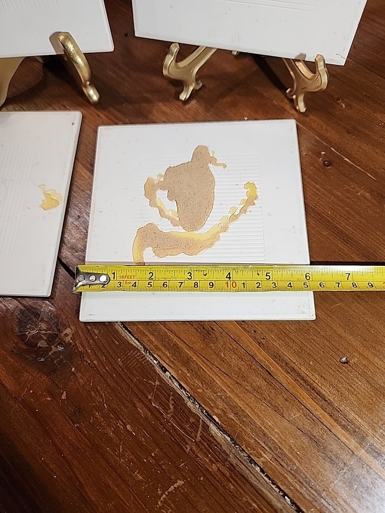 4 Ceramic Brown Transferware Tiles Japan