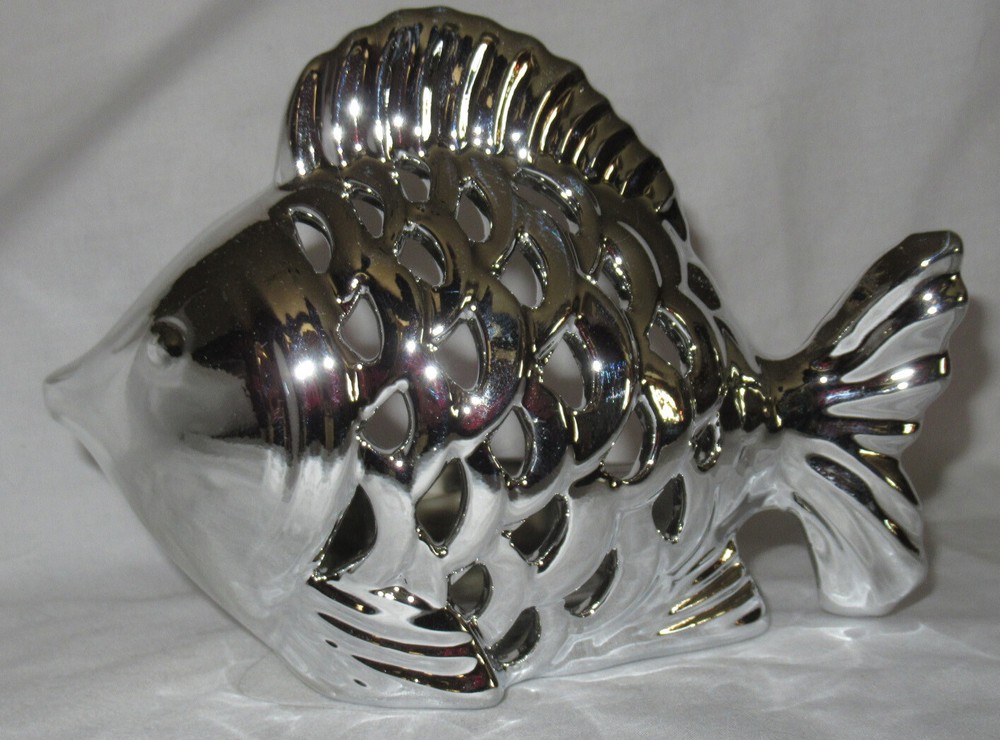 Yankee Candle Tea Light Holder T/LH Mirrored Ceramic SILVER Baby FISH