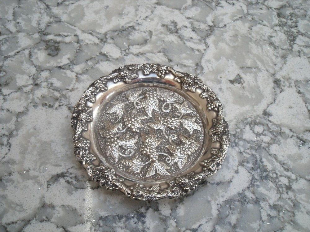 Sheffield Silver Plated Coaster with Grape and Vine pattern by E.H. Parkin.