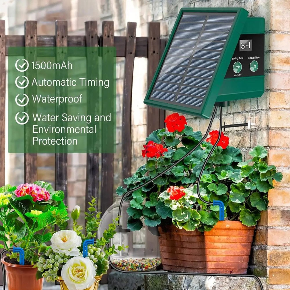 1 SET Solar Automatic Drip Irrigation System with Hose & Timer for Garden