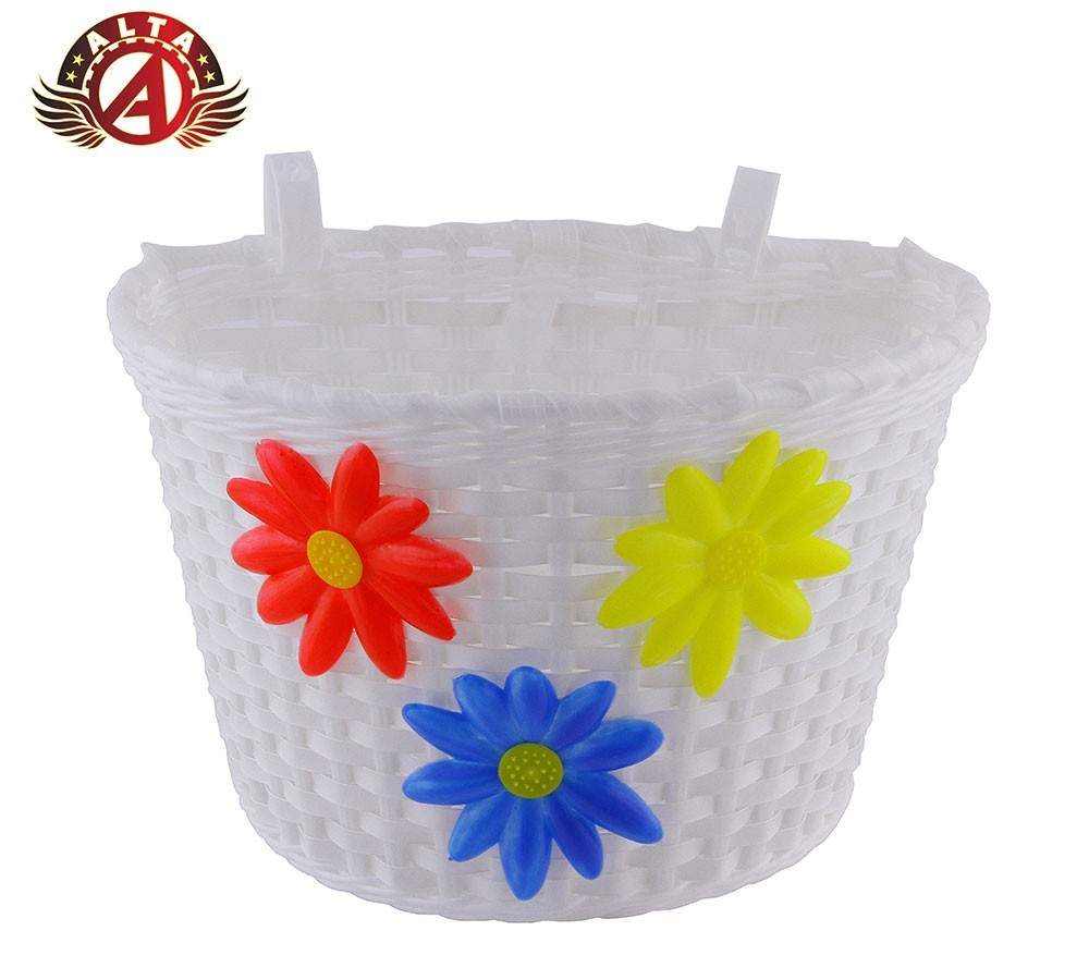 ALTA 20" Large Bicycle Basket Three Flower White with Plastic Strap Mount.