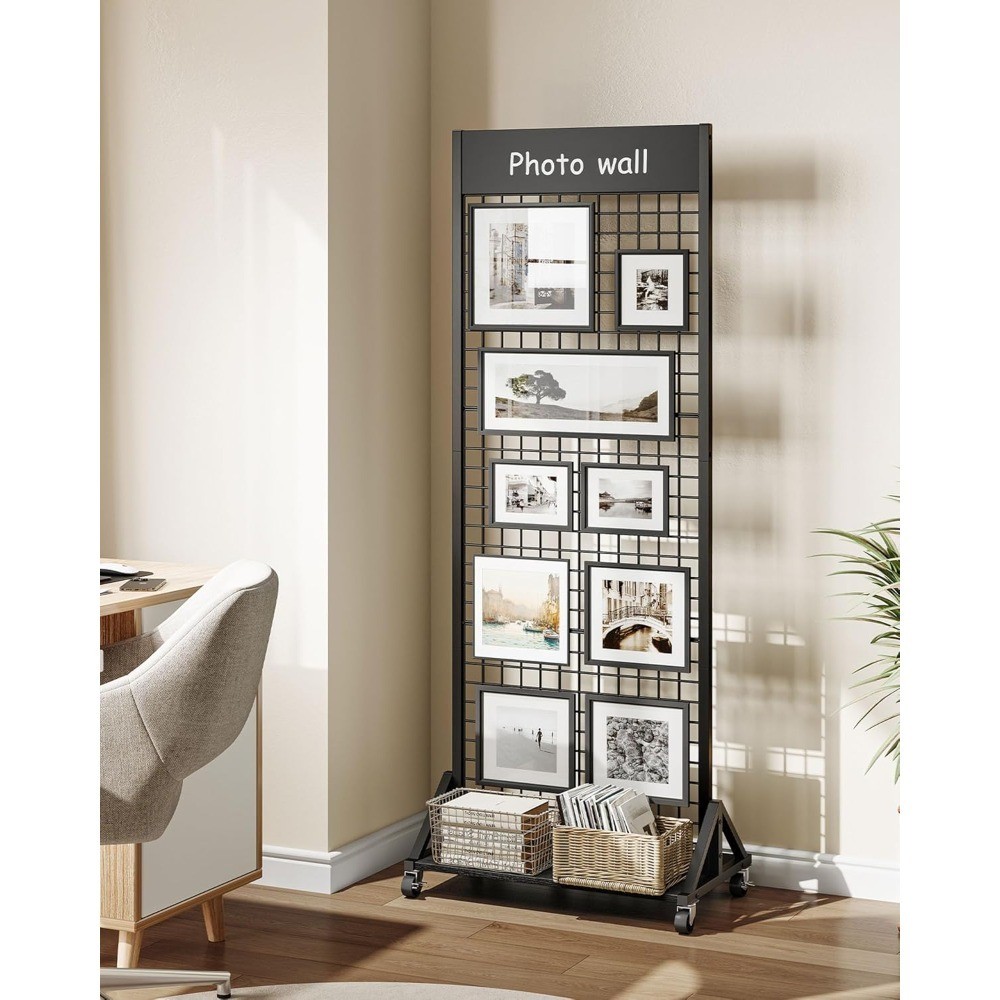 Floor Standing Gridwall Display Panel 2x5.7 Feet with S Hooks Garment Hooks for
