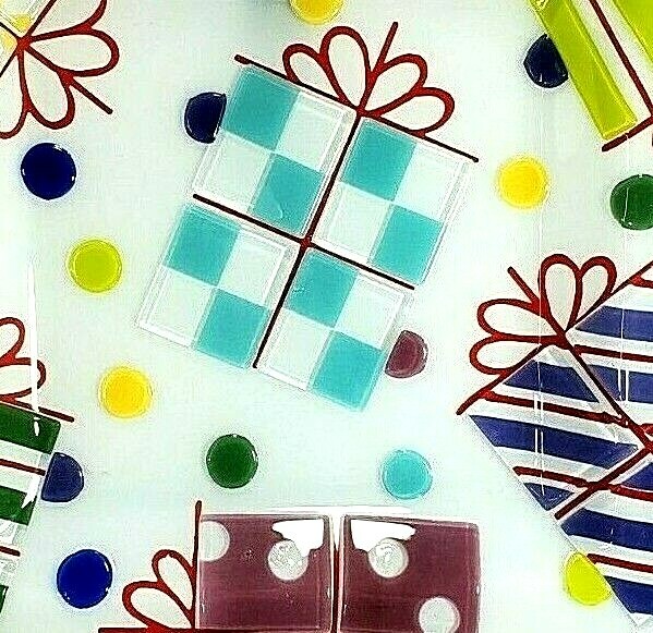 Fused Glass Square Celebration Serving Platter