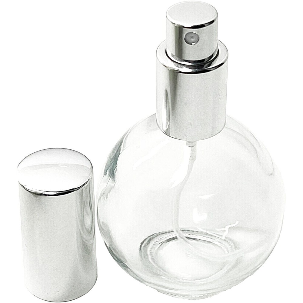 75ml 2.5 oz Empty Sphere Glass Perfume Bottles Silver Atomizer Refillable Decant