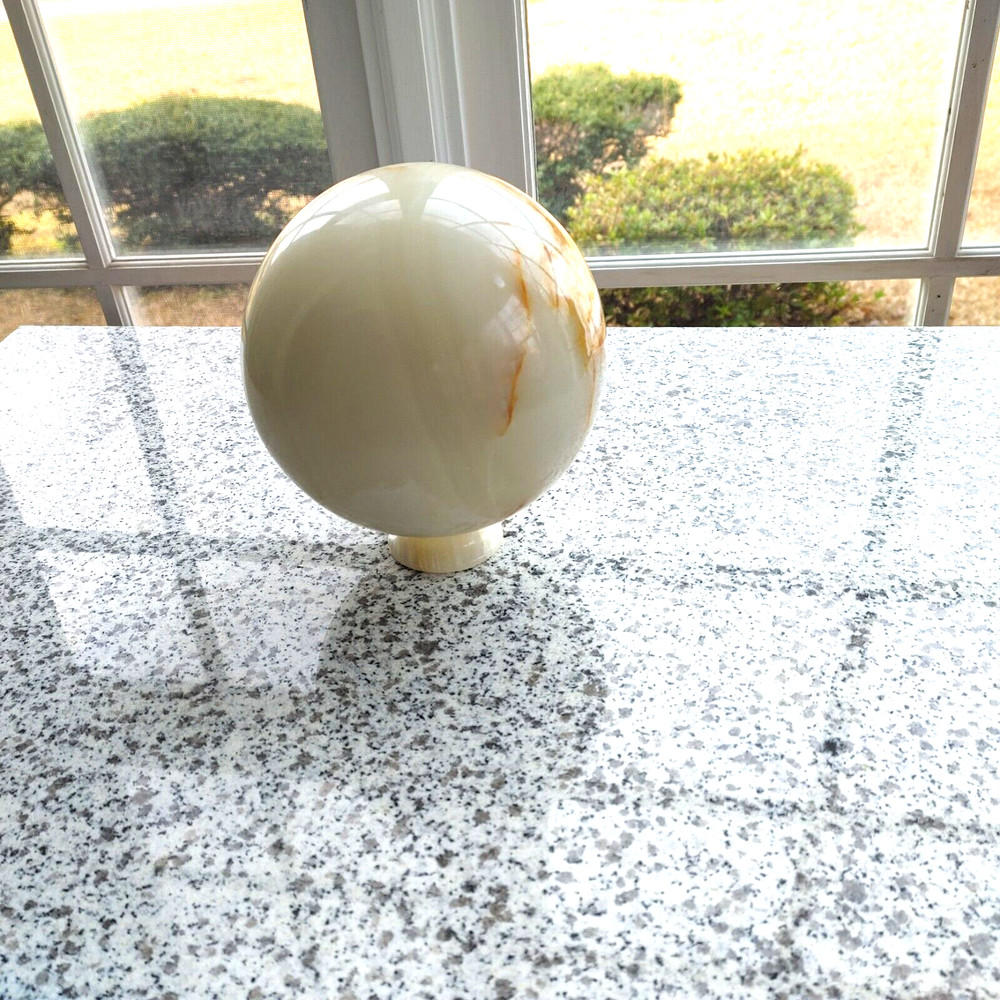 Marble sphere 16" white, with it's original stand, plus an alternative stand.
