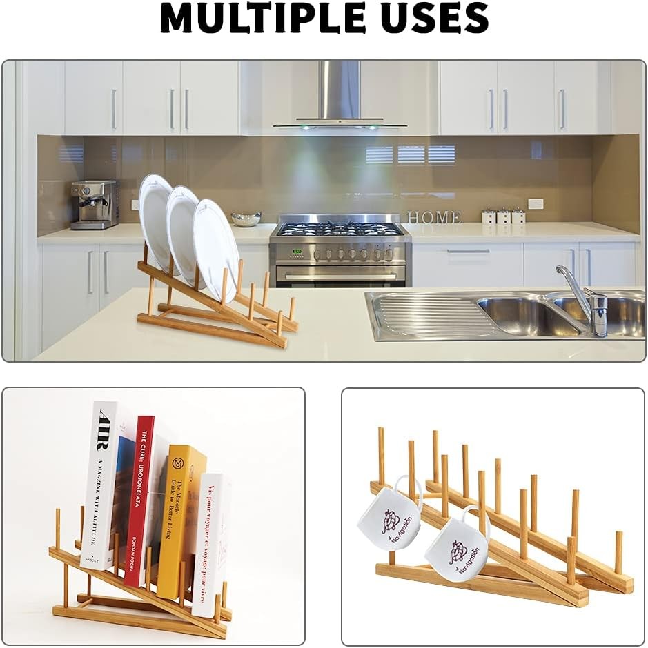 2-Piece Bamboo Dish Drying Rack with Pot Lid Holder,Kitchen Countertop Organizer