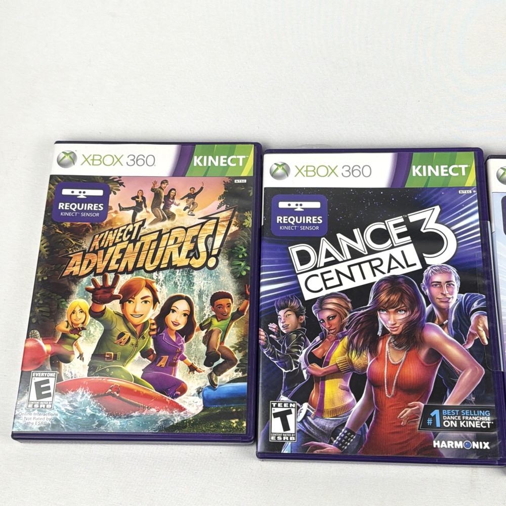 Microsoft Xbox 360 Kinect Motion Sensor Plus 4 Games Bundle Lot [Read desc.]