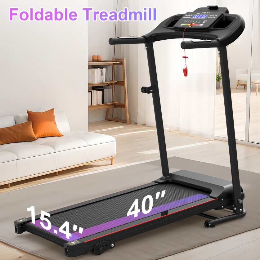 Foldable Treadmill With Cup Holders & Three-stage Adjustment & LED Display