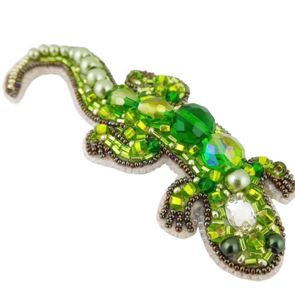 Crystal Art Beadwork kit for creating brooch BP-227C Lizard