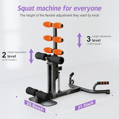 Deep Squat Machine, Adjustable Glutes Trainer Machine, Core & Abs Black&Orange