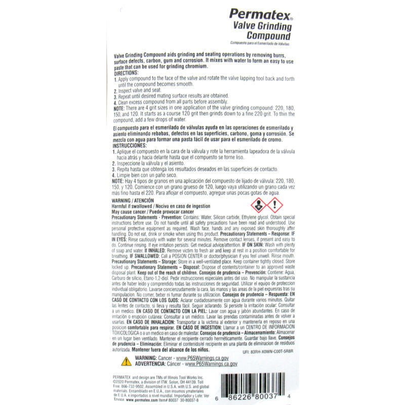 Permatex Grinding Compound 80037; Valve Grinding Compound 3.0 oz Squeeze Tube